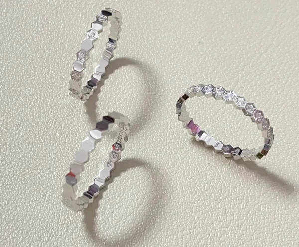 Design Hexagonal Link Bangle Set in Rose Gold, Silver, and Yellow Gold Bracelets Jewelry - 3
