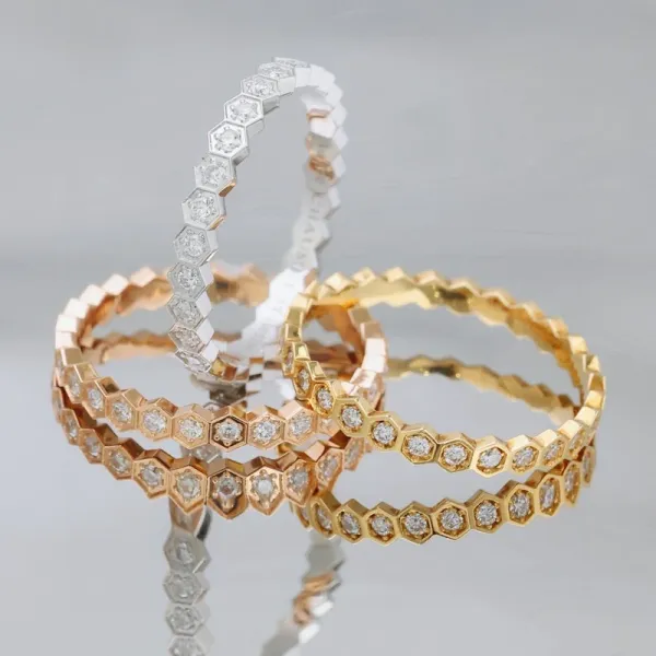 Design Hexagonal Link Bangle Set in Rose Gold, Silver, and Yellow Gold Bracelets Jewelry - 7
