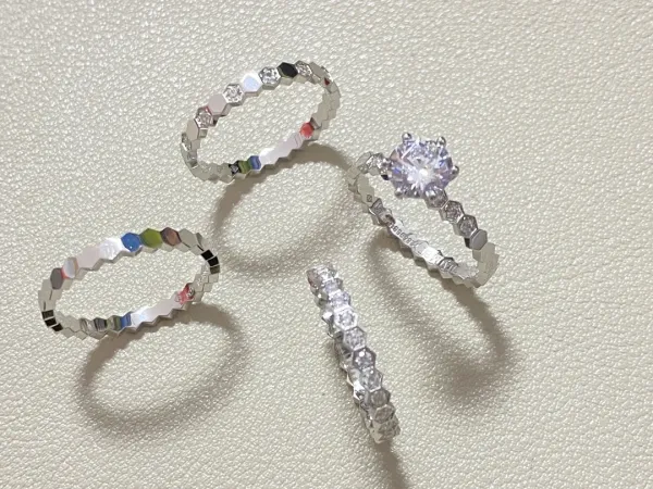 Design Hexagonal Link Bangle Set in Rose Gold, Silver, and Yellow Gold Bracelets Jewelry - 5