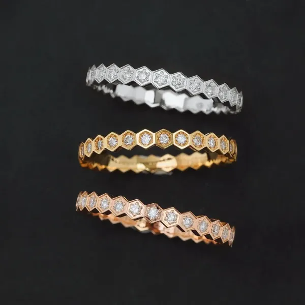 Design Hexagonal Link Bangle Set in Rose Gold, Silver, and Yellow Gold Bracelets Jewelry - 10