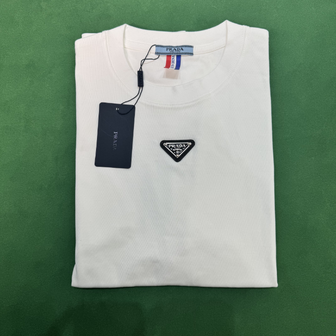 Prada T-Shirts Crew-Neck Triangle Logo T-Shirt — Style 2 White