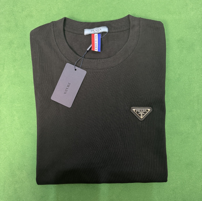 Prada T-Shirts Crew-Neck Triangle Logo T-Shirt — Style 1 Black