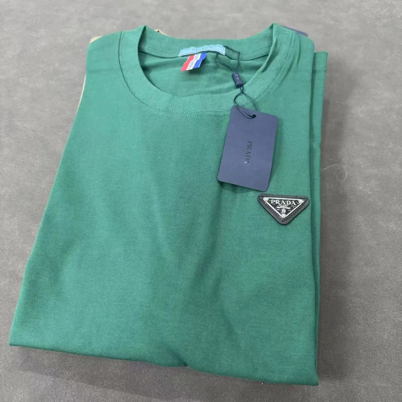 Prada T-Shirts Crew-Neck Triangle Logo T-Shirt — Style 1 Green