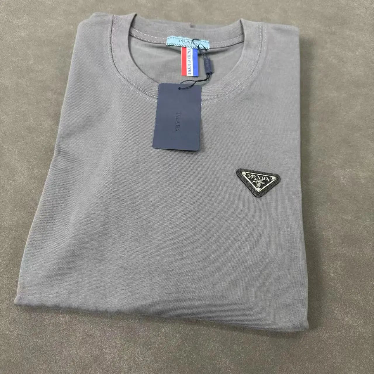 Prada T-Shirts Crew-Neck Triangle Logo T-Shirt — Style 1 Grey