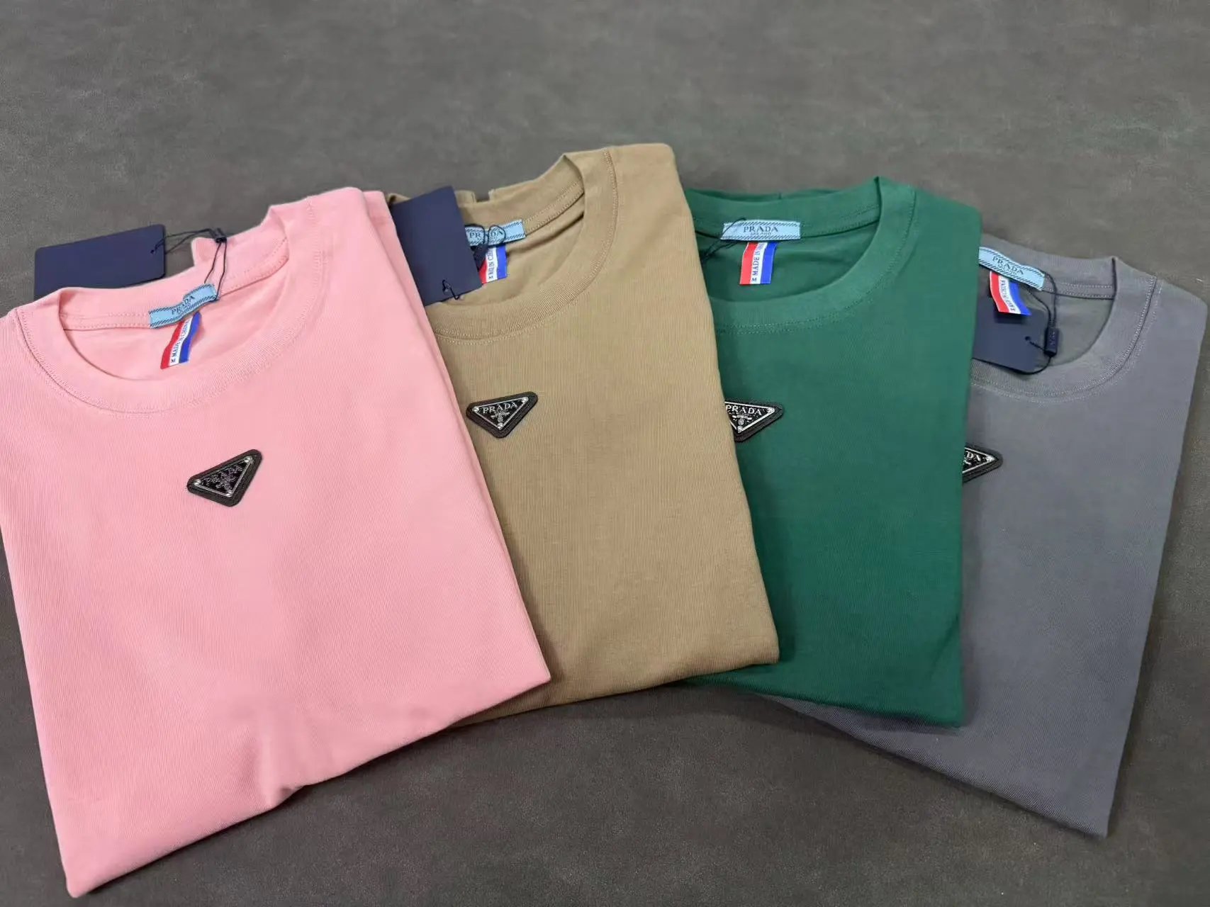 Prada T-Shirts Crew-Neck Triangle Logo T-Shirt — Style 2 Grey