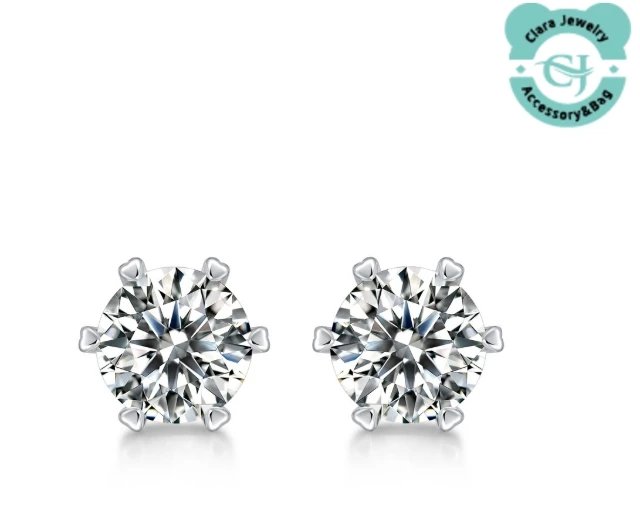 925 sterling silver popular classic six-claw genuine D color moissanite earrings