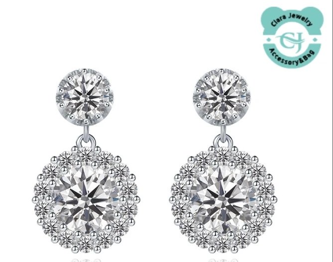 New style full-diamond earrings with round moissanite studs