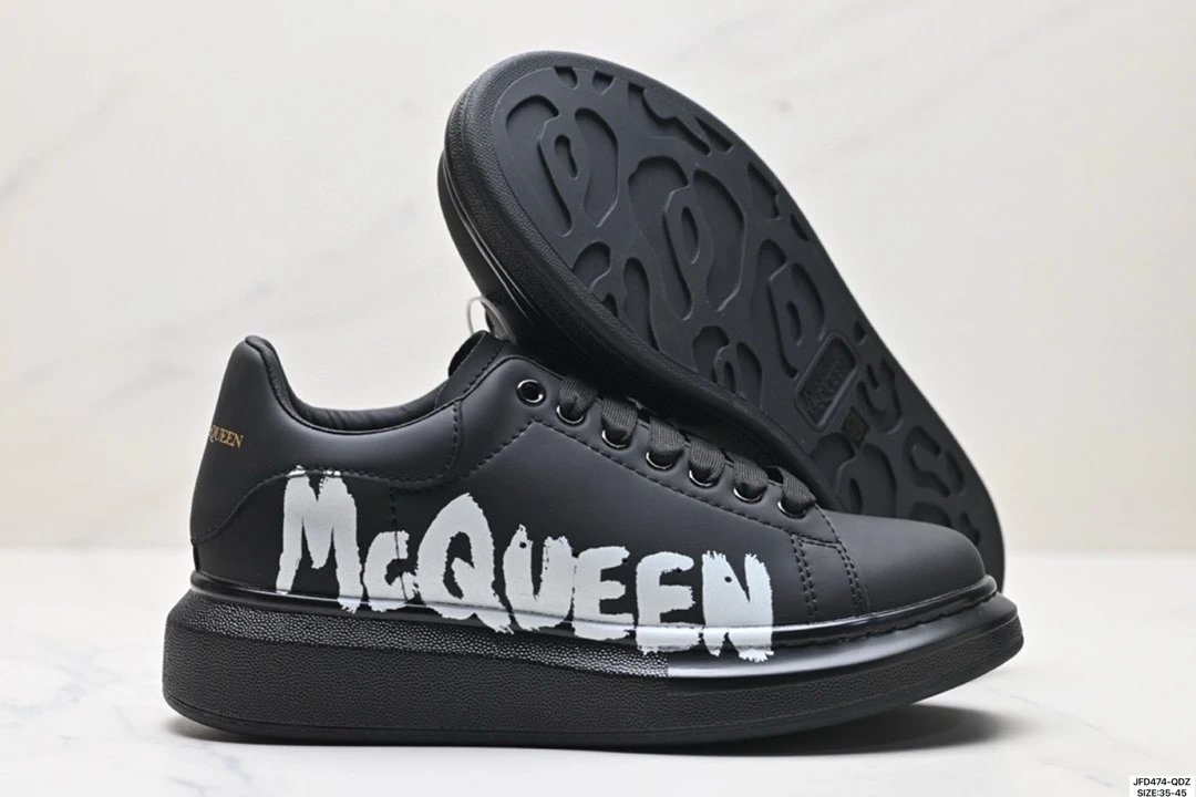 Alexander McQueen Oversized Logo Black Leather Sneakers - 1