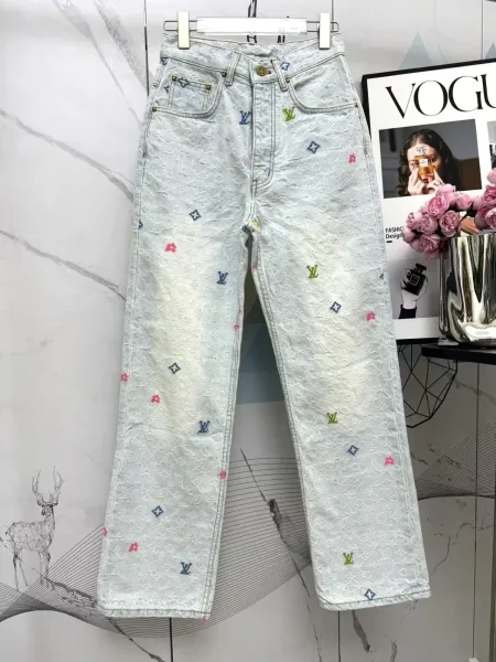 Louis Vuitton Monogram Multicolor Embroidered Denim Jeans - 1