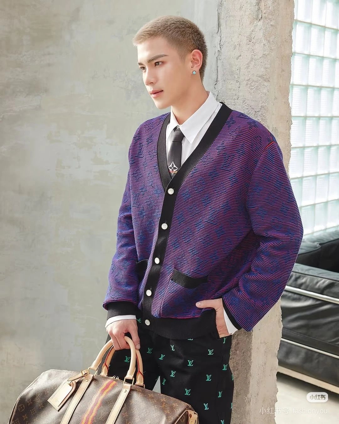 Purple Gradient Stripe Knit Cardigan photo 8