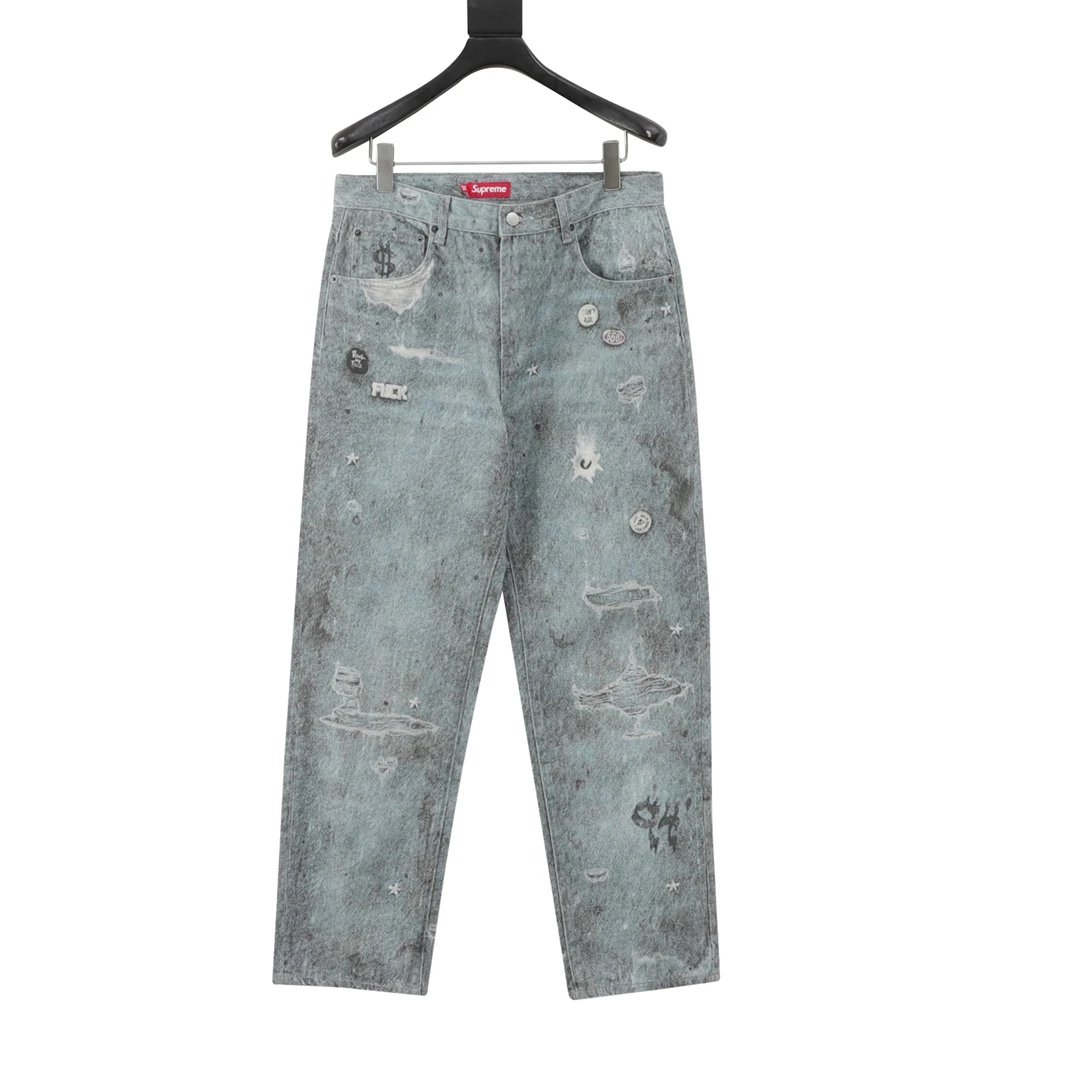 Artist Graffiti Print Denim Jeans photo 2