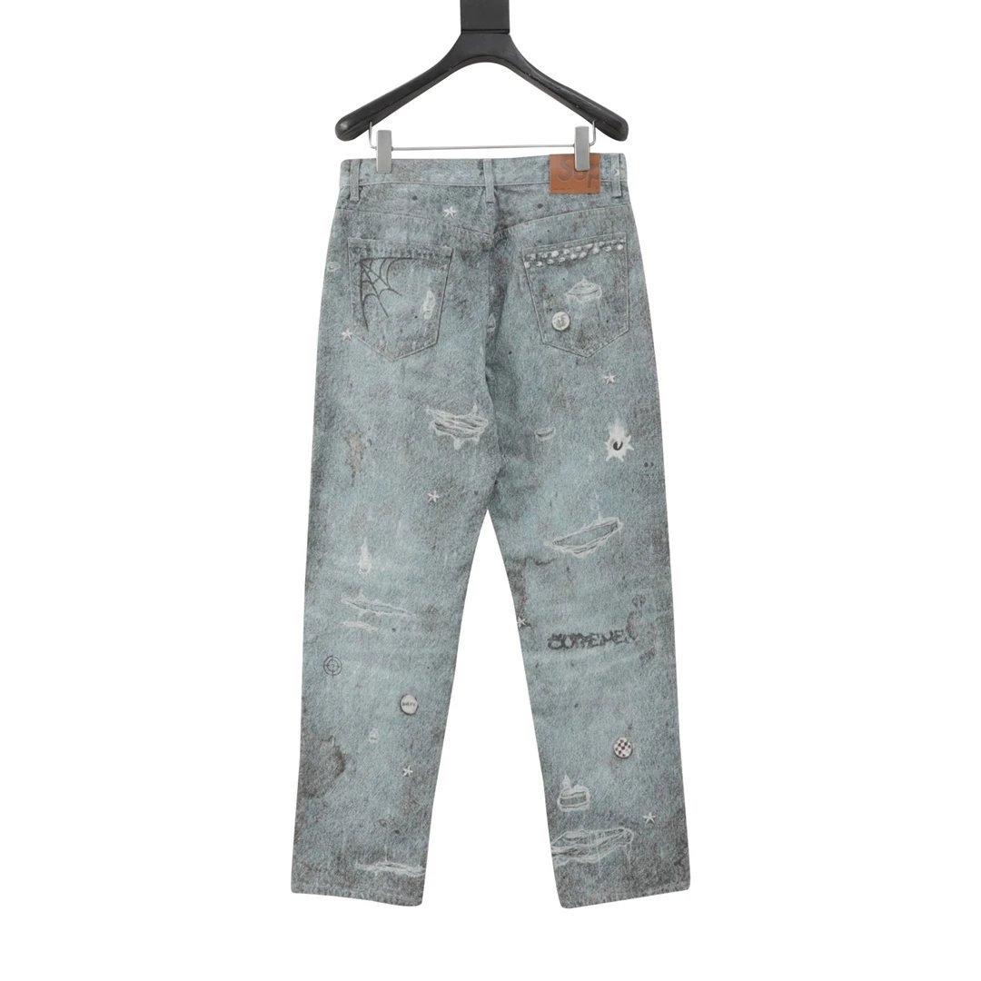 Artist Graffiti Print Denim Jeans photo 3