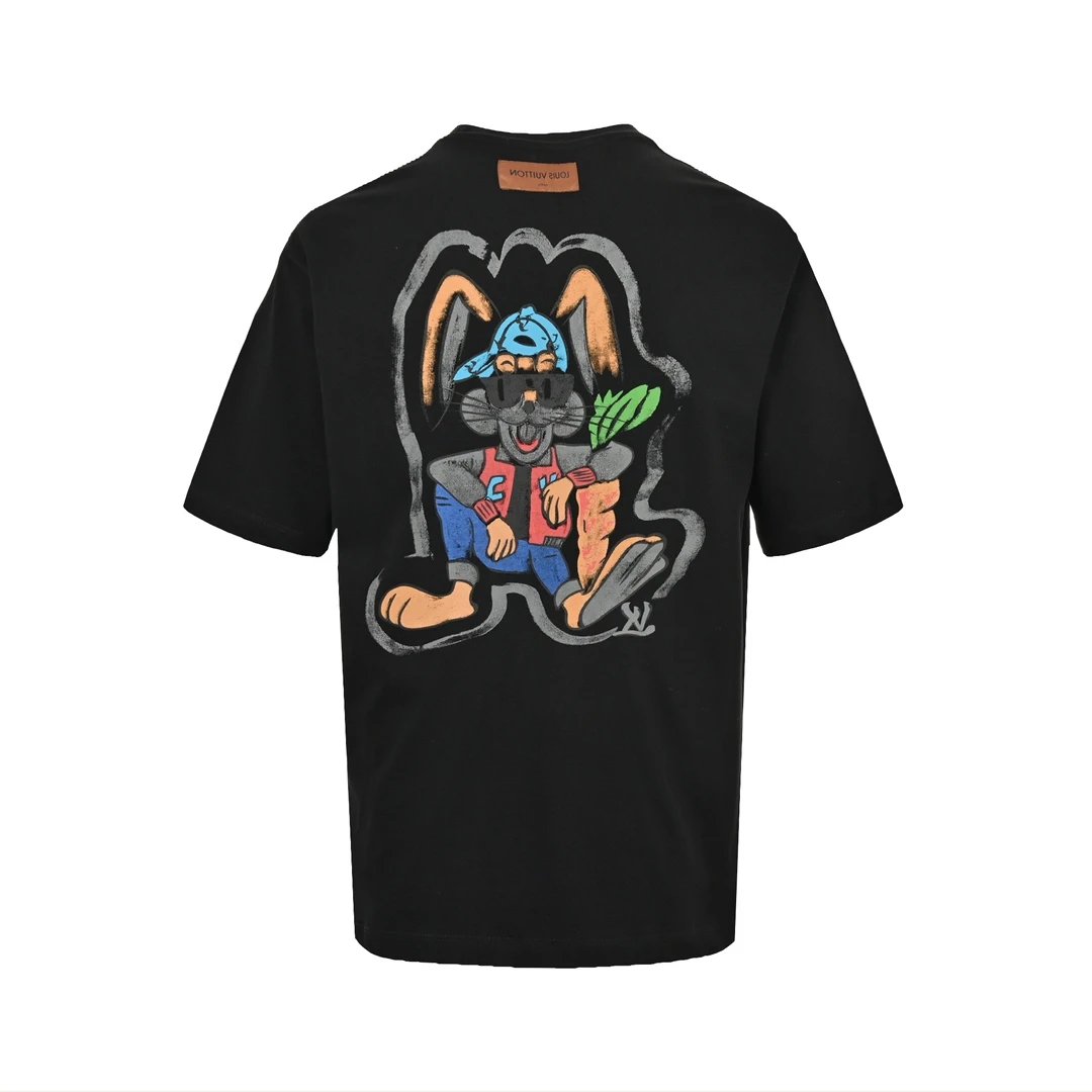 Hand-Drawn Rabbit Print Short Sleeve photo 2