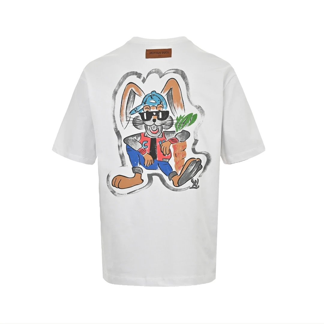 Hand-Drawn Rabbit Print Short Sleeve photo 3