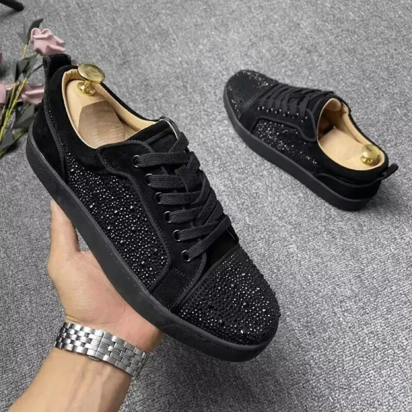 Christian Louboutin Louis Junior Crystal-Embellished Black Suede Sneakers - 1