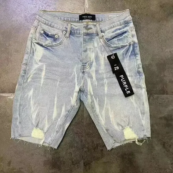 Purple Brand Acid Wash Distressed Denim Shorts - 1