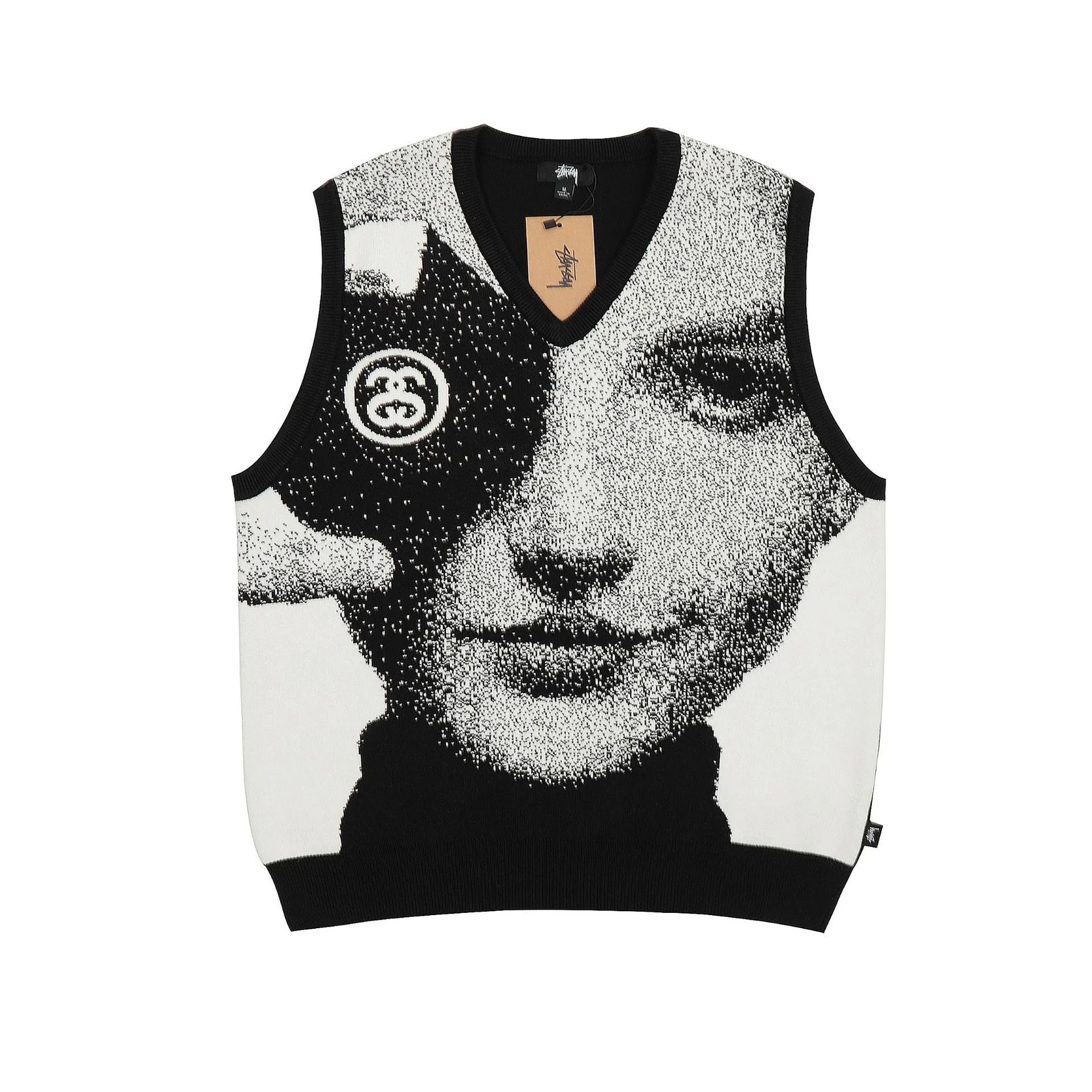STU new arc letter print knitted sweater unisex sweater couple all-match pure cotton long sleeve - 131826