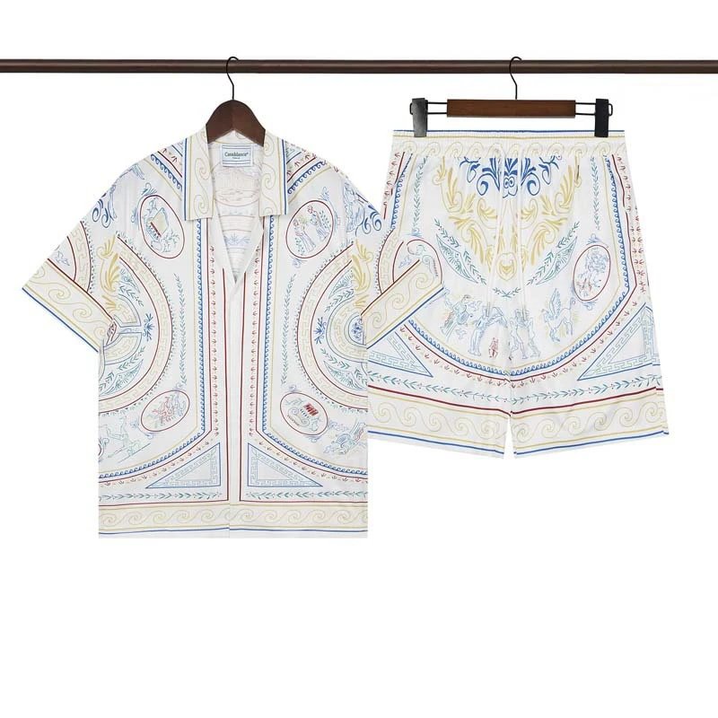 Short Sleeve Shirt Set Retro High Street Hip Hop Beach Shorts Set