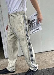 Patch Embroidery Letter Washed Long Pants