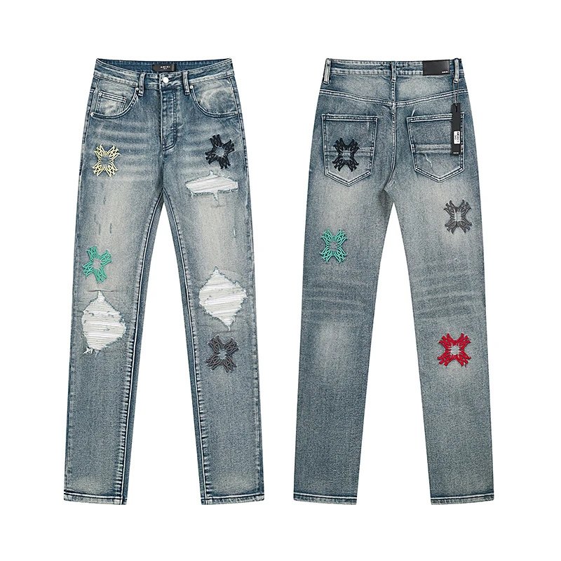 Chrome Hearts Blue Distressed Jeans
