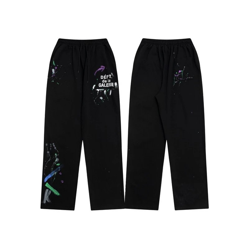 Gallery Dept. Trousers Paint-splatter sweatpants with contrast side panels and raw hems — 40