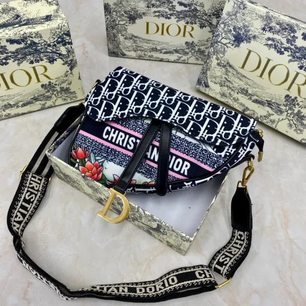 Dior Saddle Bag Oblique Print Multicolor Crossbody Bag - 1