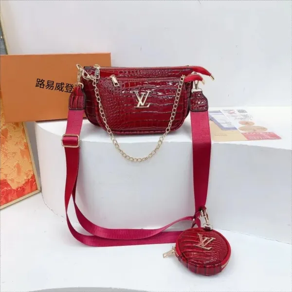 Louis Vuitton Crocodile-Embossed Belt Bag in Red with Chain Strap - 1