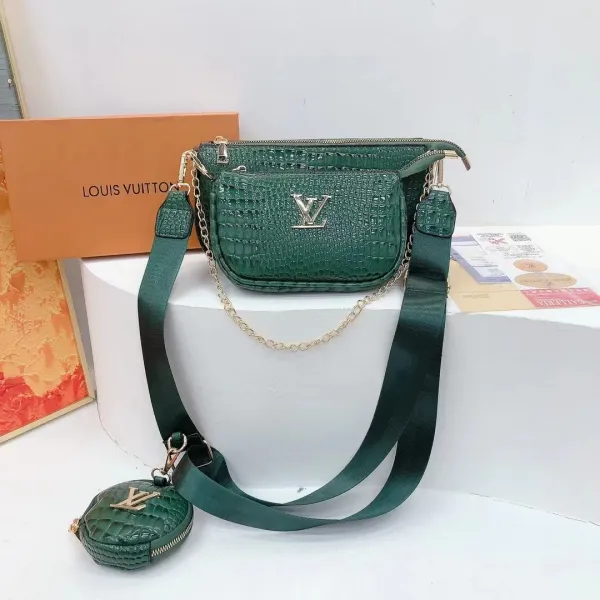 Louis Vuitton Crocodile-Embossed Green Belt Bag with Chain Strap and Coin Purse - 1