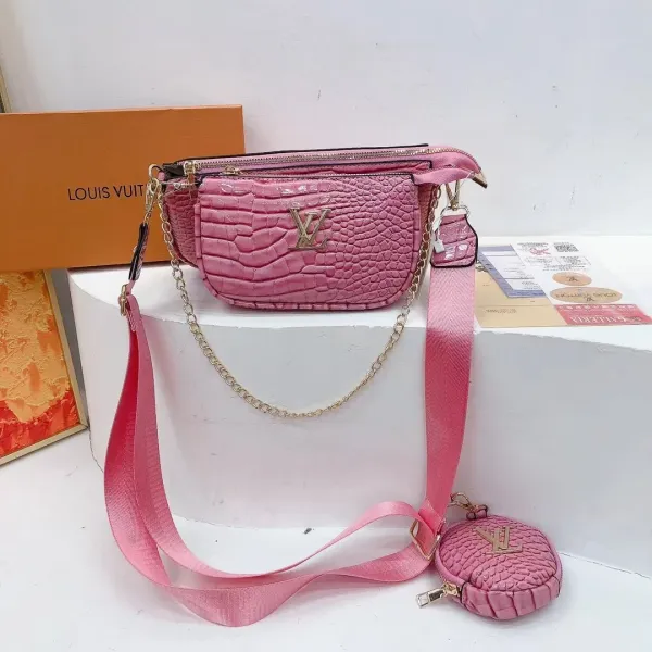 Louis Vuitton Crocodile-Embossed Pink Belt Bag with Chain Strap and Mini Coin Purse - 1