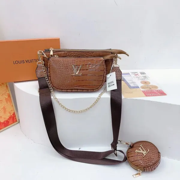 Louis Vuitton Crocodile-Embossed Belt Bag Brown with Chain Strap - 1