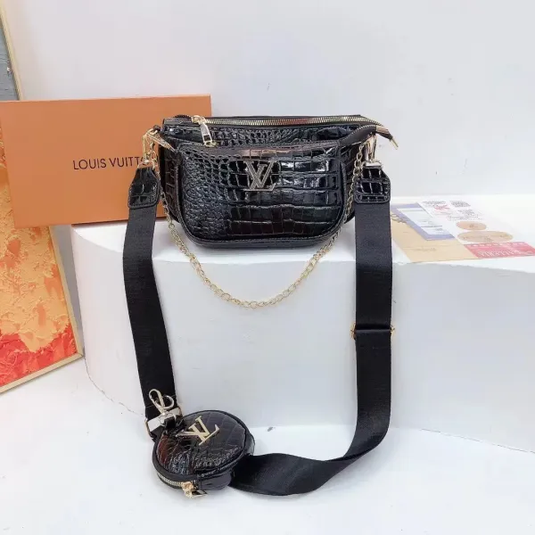 Louis Vuitton Croc-Embossed Belt Bag with Chain Strap Black - 1
