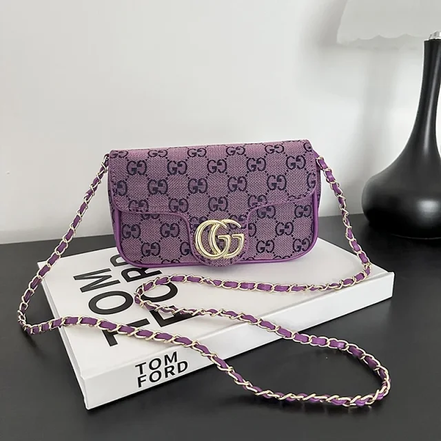 Gucci Monogram flap crossbody bag with chain strap product detail image 7