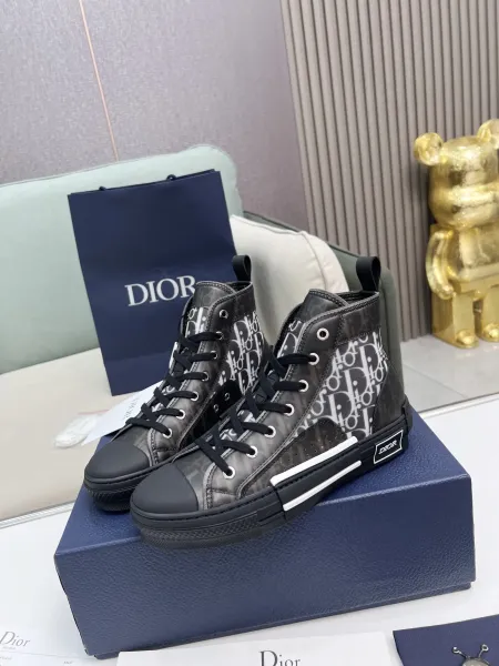 Dior B23 High-Top Sneakers Black Oblique Print Sneakers - 4
