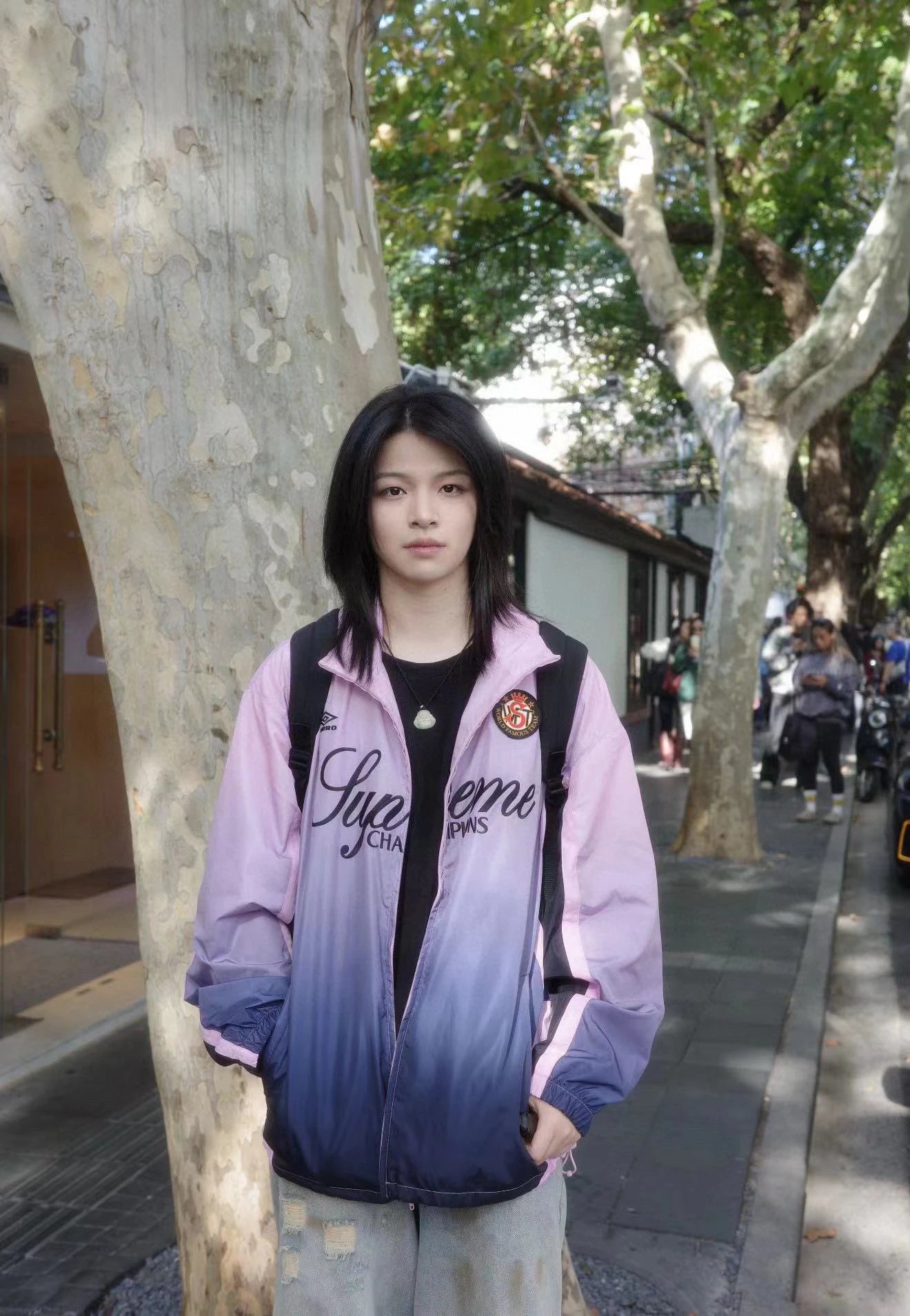 Gradient Design Embroidered Logo Zip Jacket