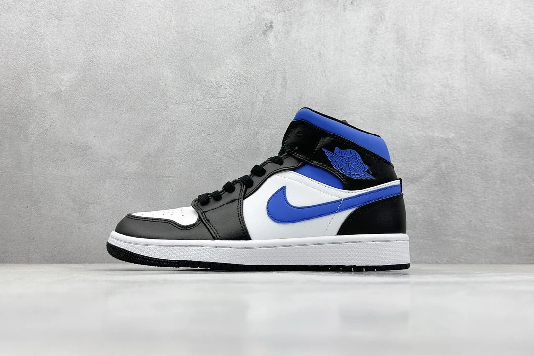 Air Jordan Mid Black White Blue Leather Sneakers