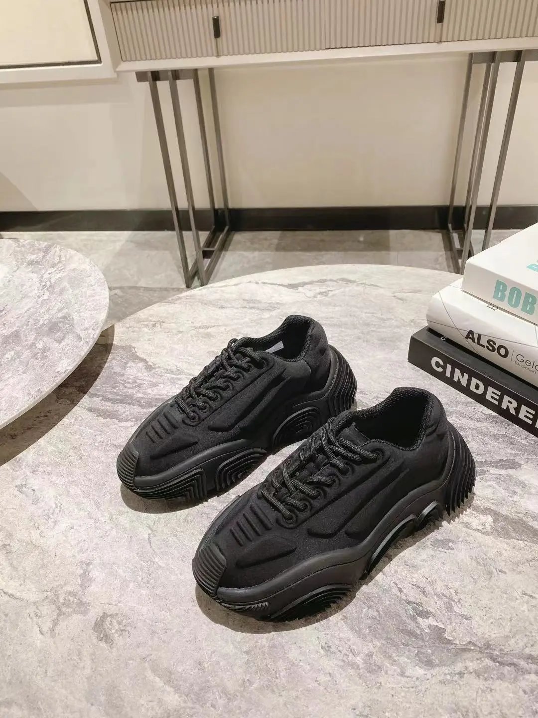 Alexander McQueen Black Chunky Mesh Leather Dad Sneakers