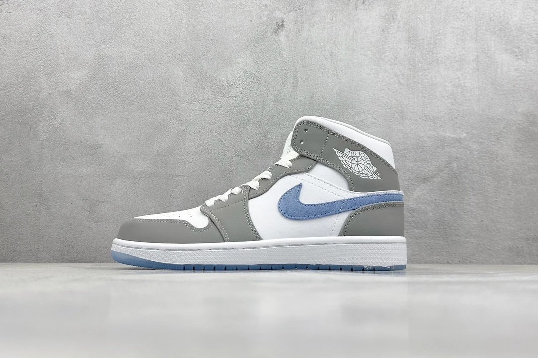 Air Jordan Mid Grey White Blue Leather Sneakers