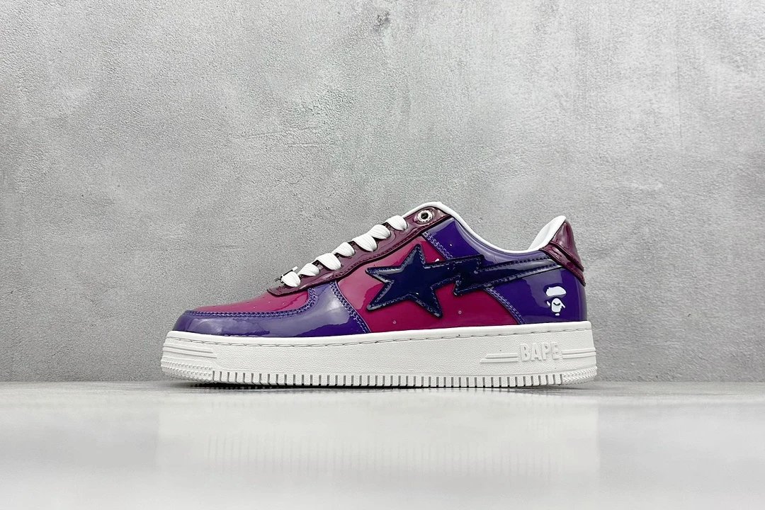 BAPE STA Purple Red Patent Leather Low Top Shoes