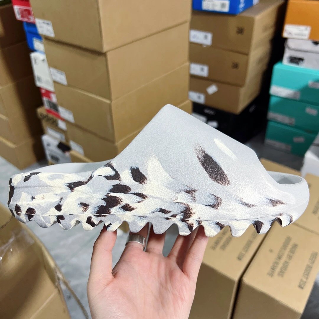 Yeezy White Brown Splatter Foam Runner Slides
