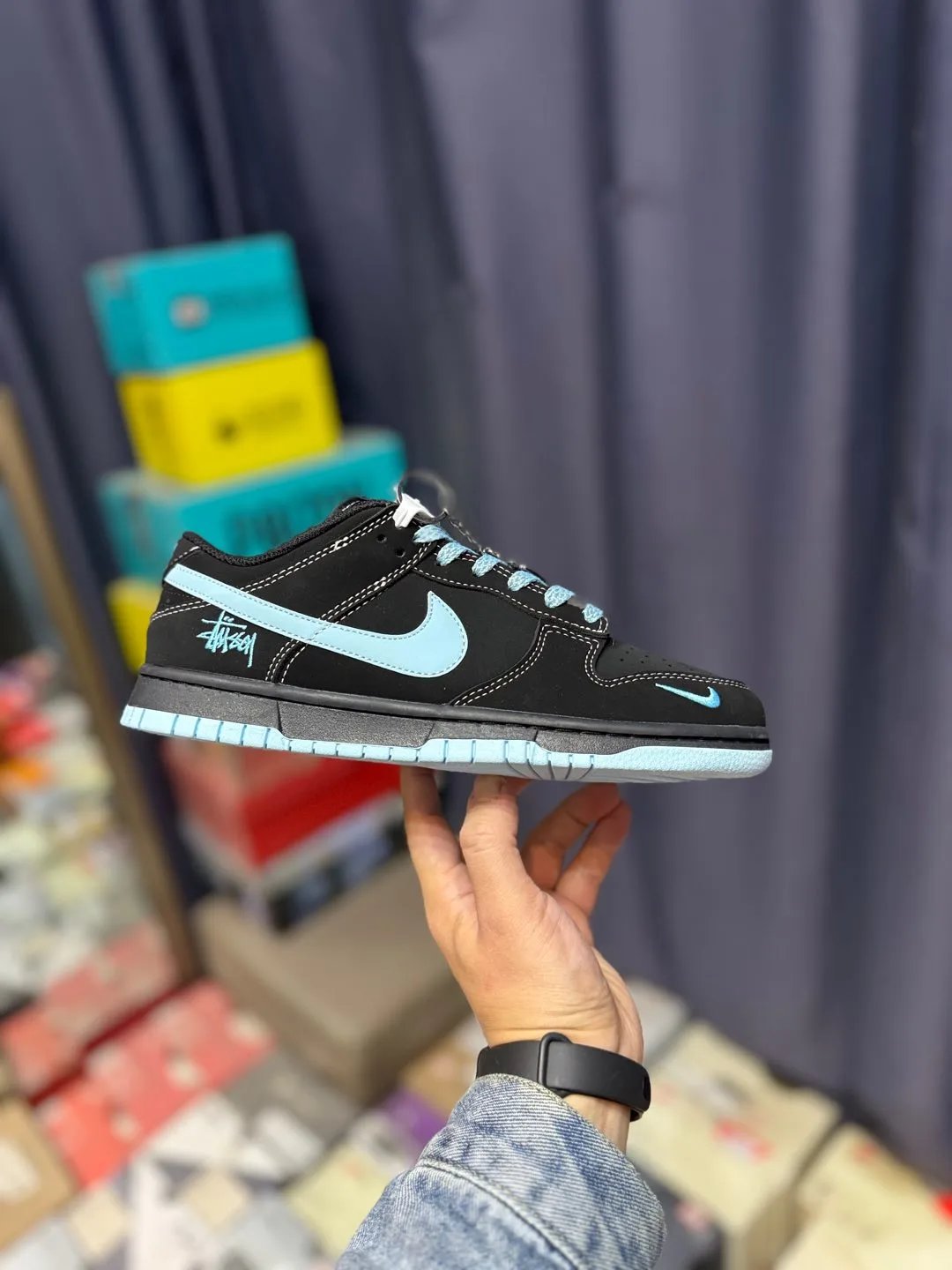 Nike Black Blue Leather Skate Casual Shoes Unisex