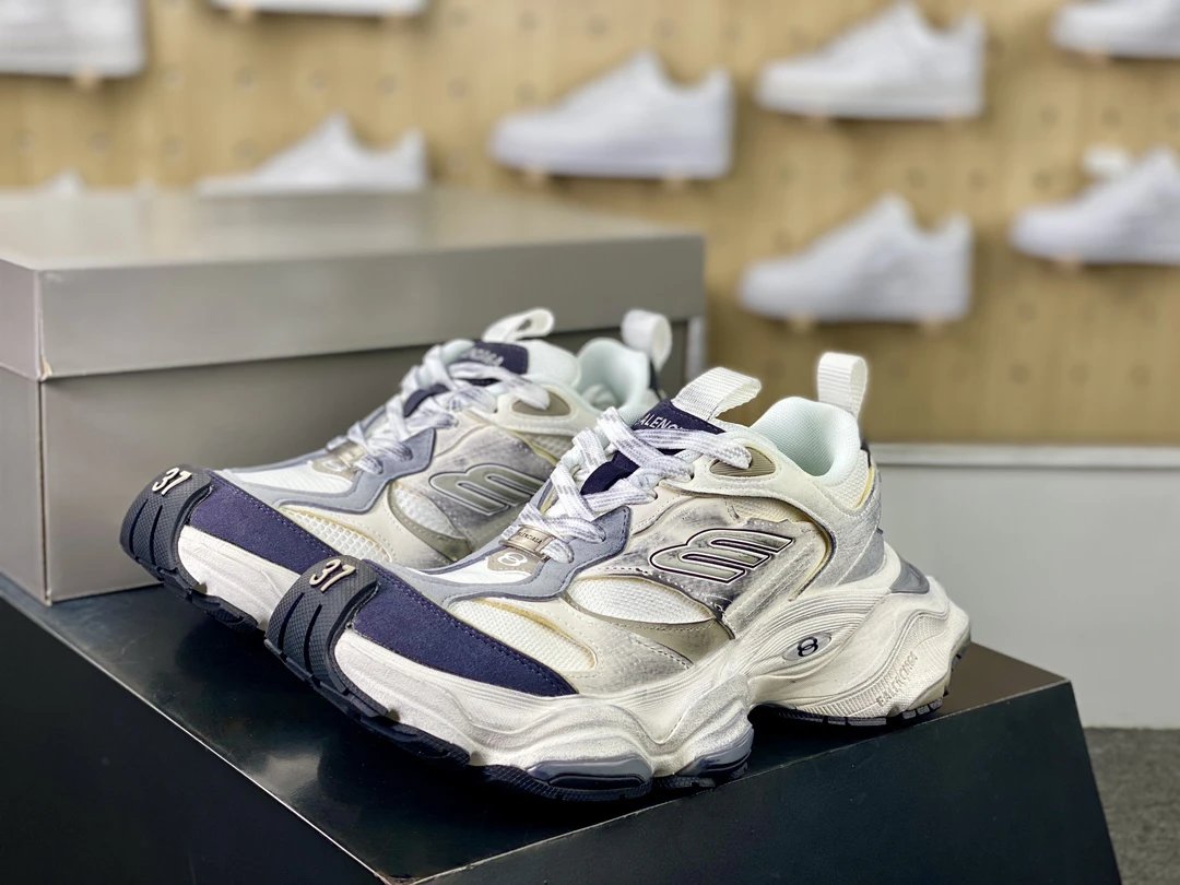 Balenciaga Track Retro Gray Blue Mesh Leather Sneakers