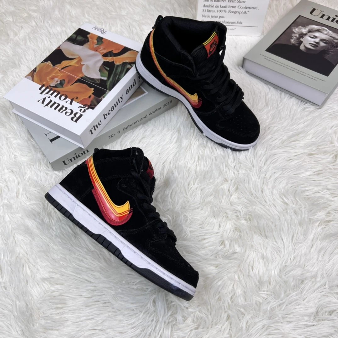 Nike Dunk High Black Red Gradient Skate Shoes