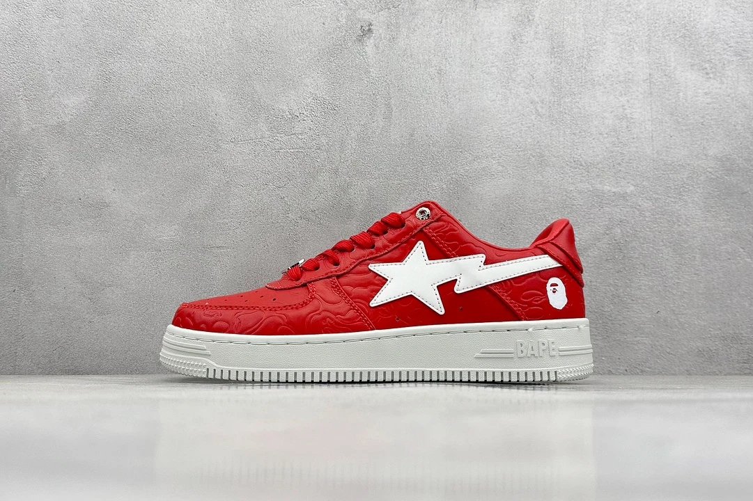 BAPE Red Bape Sta Low Glossy Leather Shoes