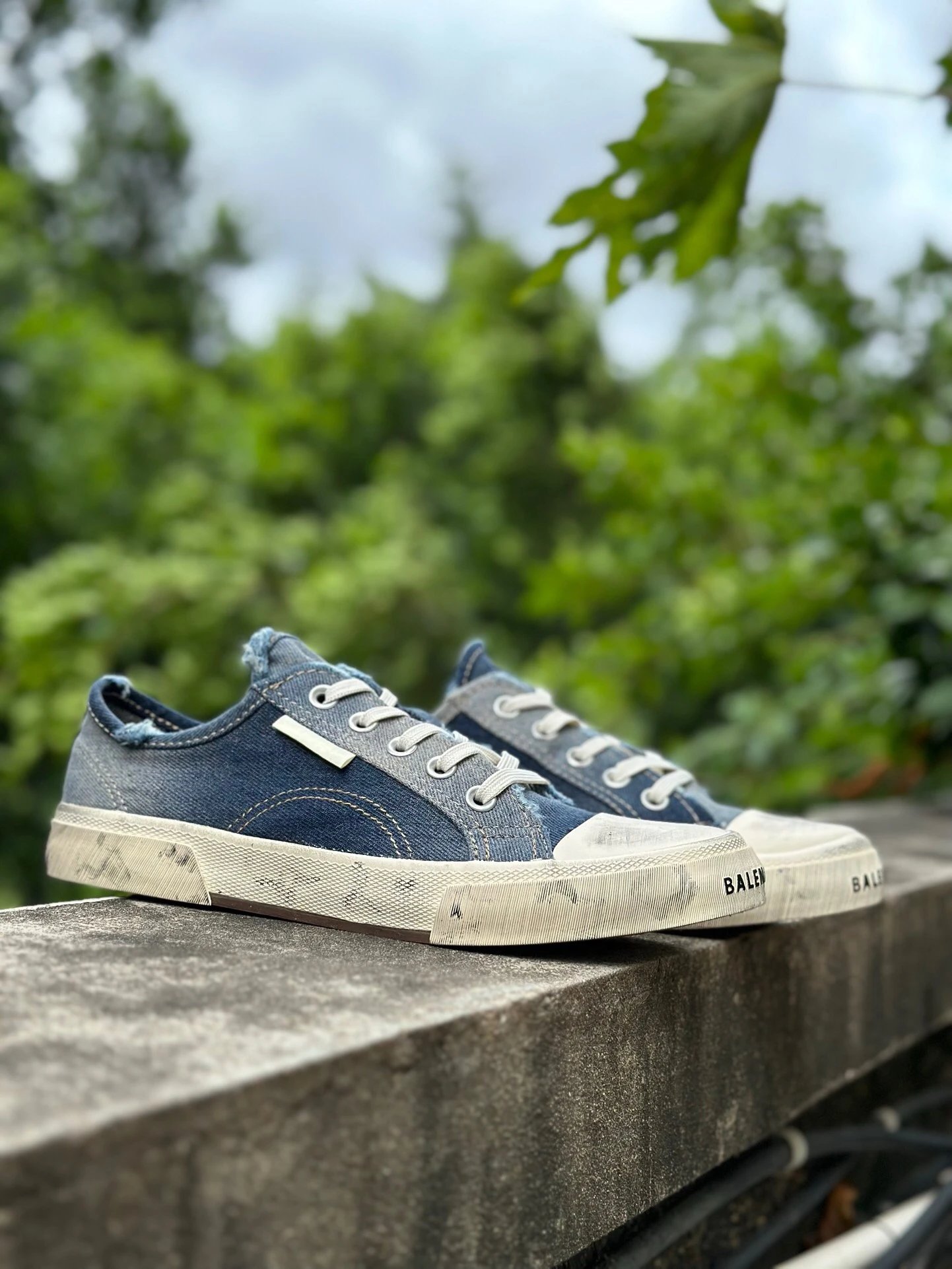 Balenciaga Blue Distressed Denim Unisex Street Style Sneakers