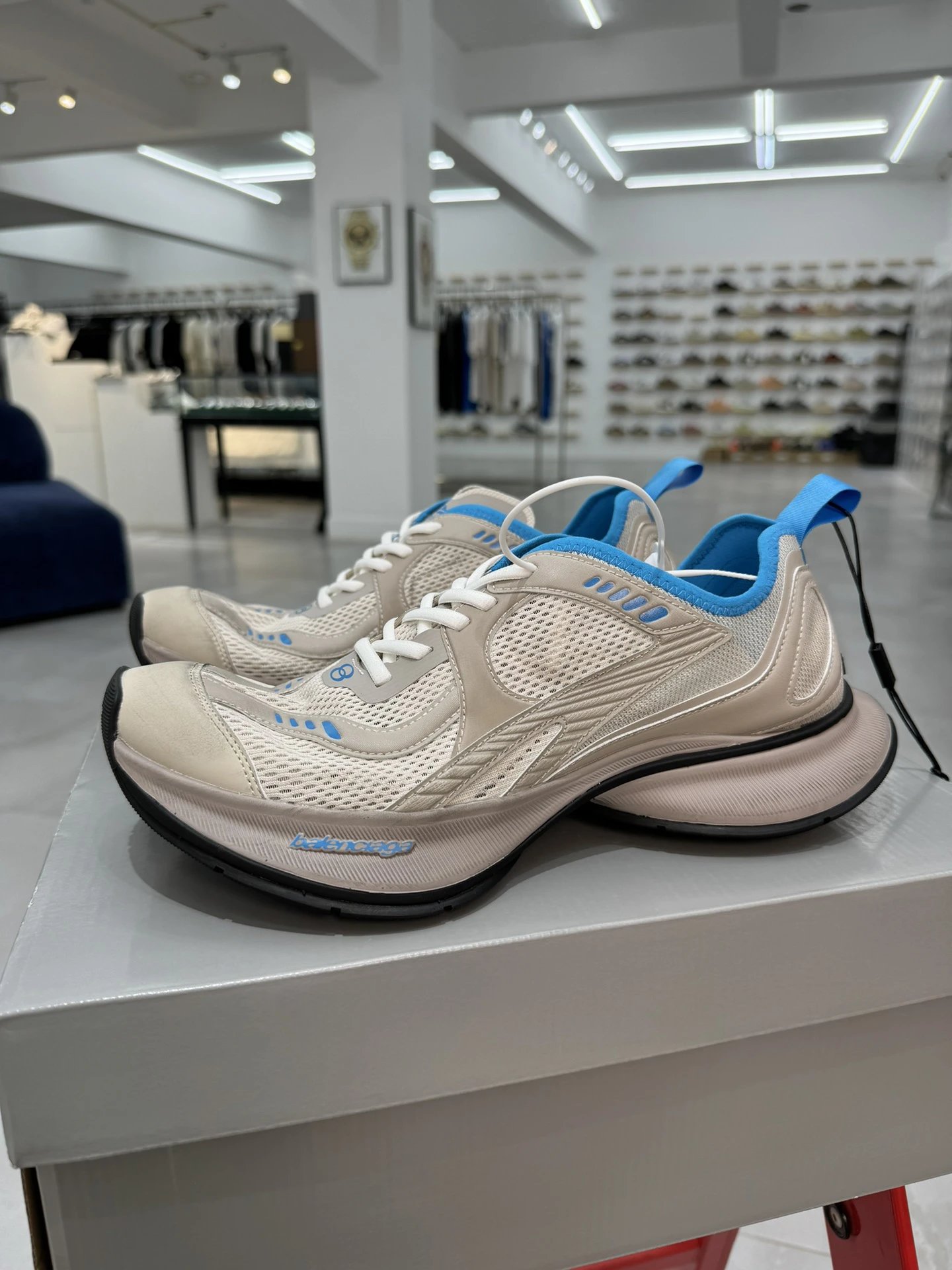 Balenciaga Cream Blue Mesh Unisex Fashion Sneakers