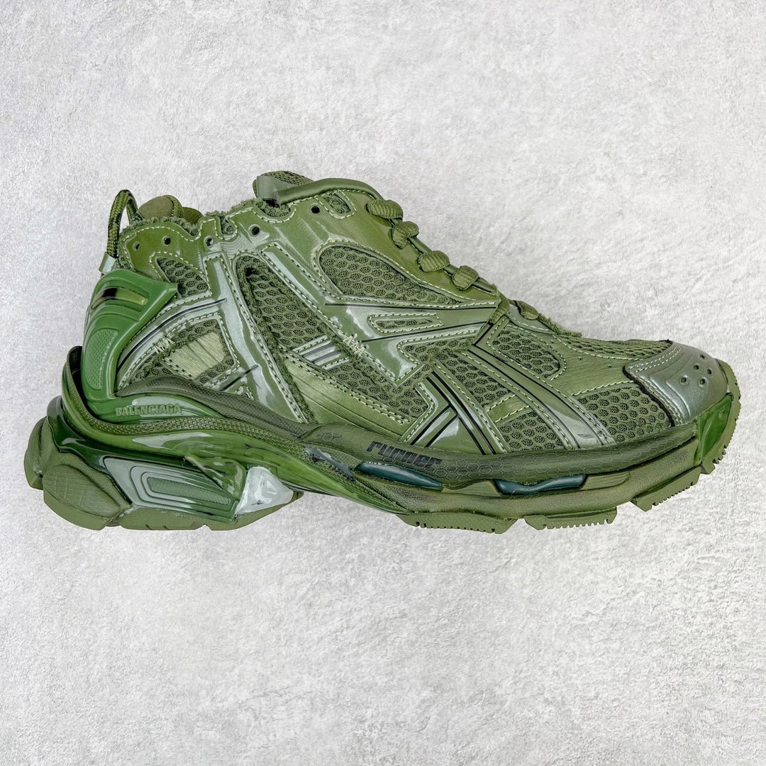 Balenciaga Runner Military Green Mesh Leather Sneakers