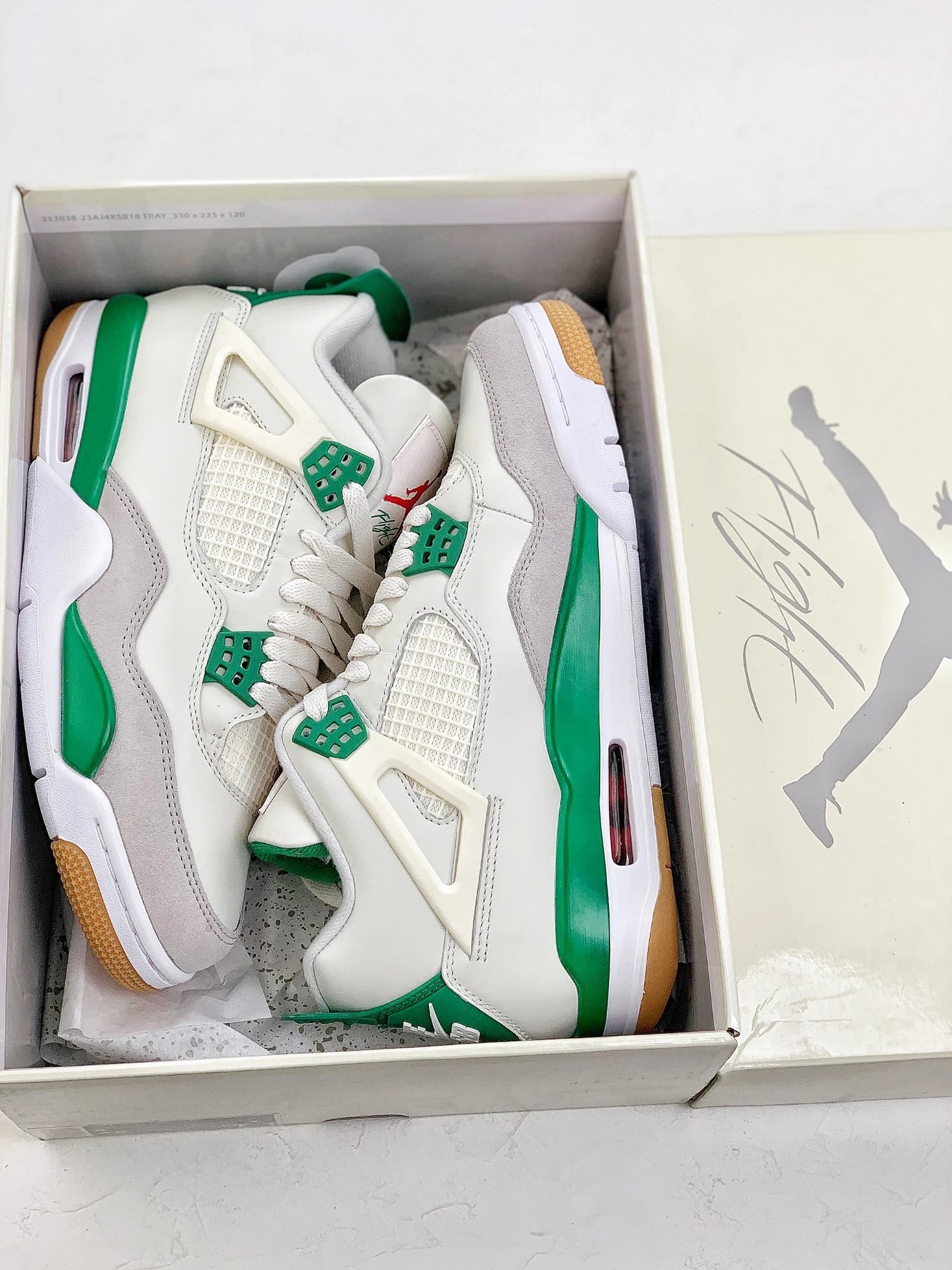 Air Jordan 4 White Green Retro Leather Sneakers
