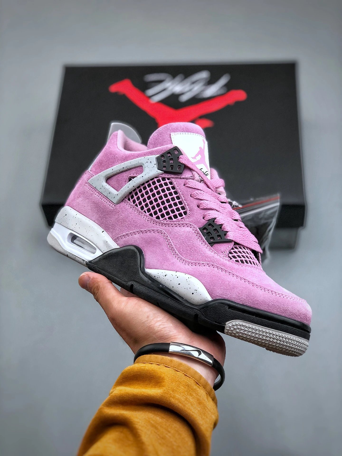 Nike Air Jordan 4 Pink Suede Unisex Sneakers