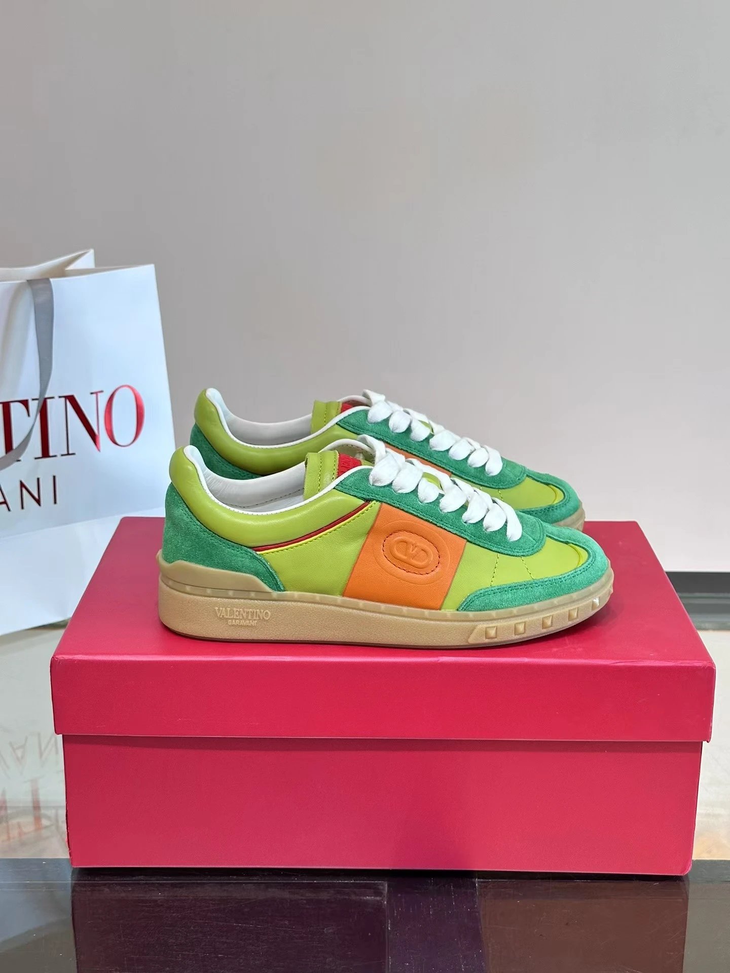 Valentino Green Orange Retro Unisex Fashion Sneakers
