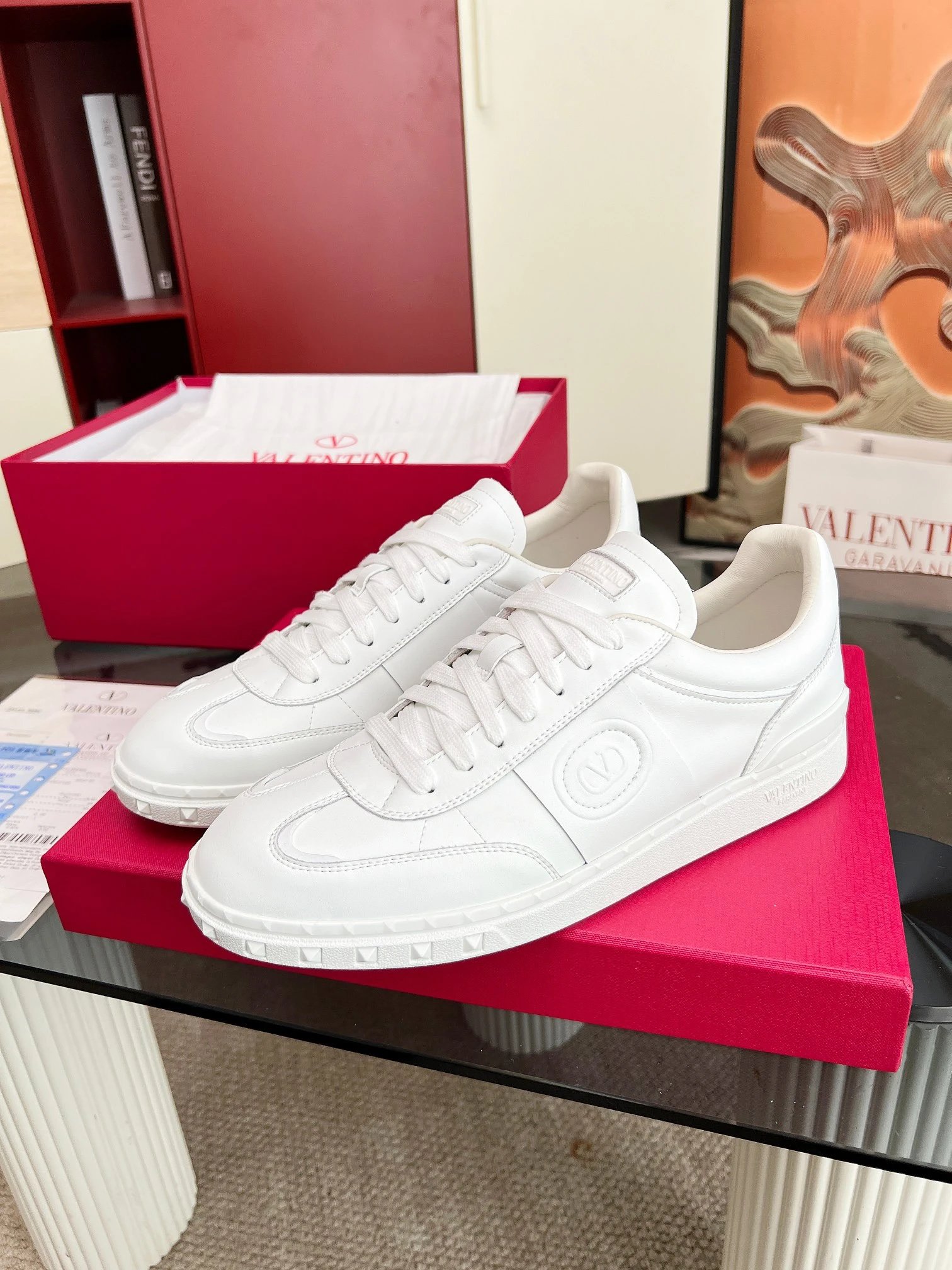 Valentino Rockstud White Leather Unisex Sneakers